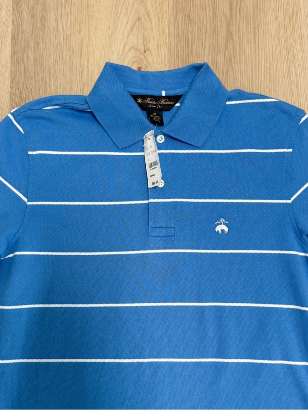 Brooks Brothers Blue White Stripe Pique Slim Fit Short Sleeve Polo New XS - Picture 2 of 8